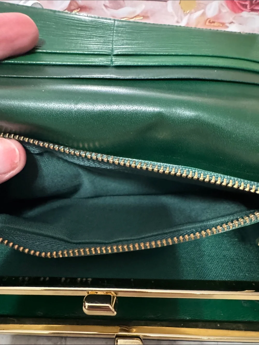Valentino Garavani Deep Green Textured Leather Wallet EUC with COA